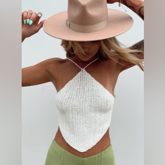 Princess Polly Tops - Princess Polly Ivory Knit Halter Crop Top XS